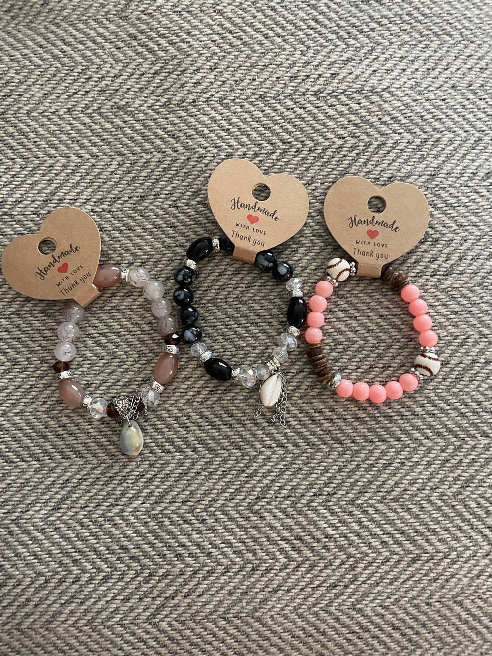 Handmade Women’s Beaded Bracelet Bundle Set — Pink, Black & Brown Accents